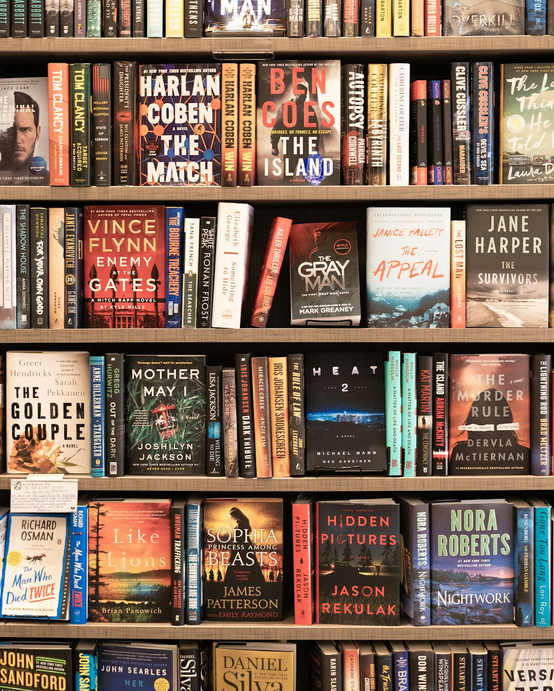Wall of books in a bookstore